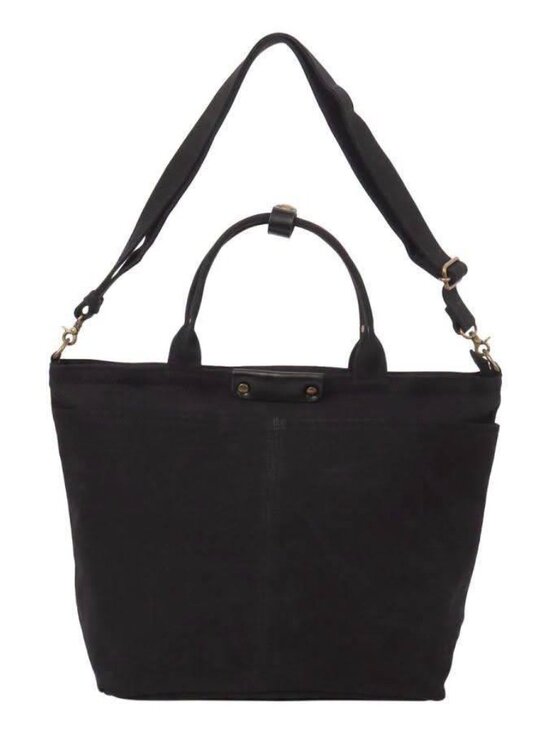 Handbags - Black Minimalist Tote Bag with Top Handles and Adjustable Shoulder Strap